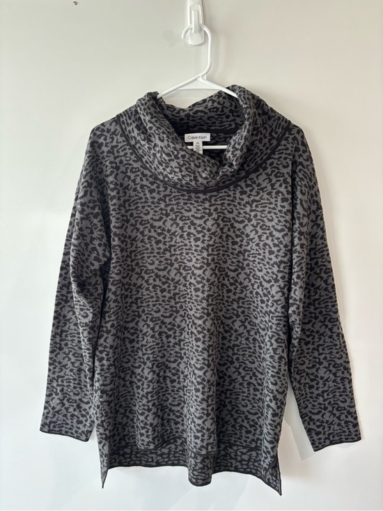 Calvin Klein Sweaters - Calvin Klein Gray Leopard-Print Cowl Neck Sweater